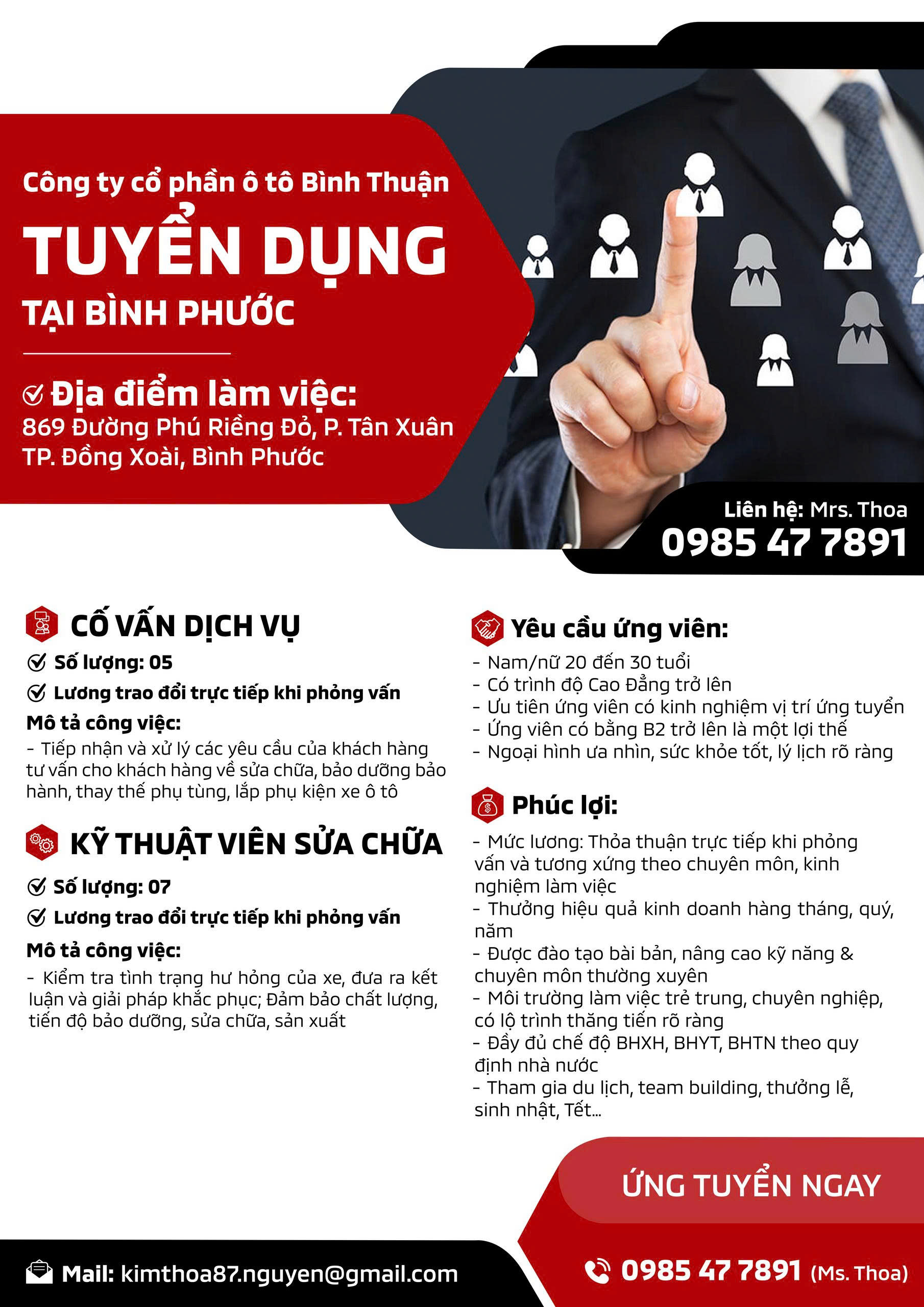 Công ty cổ phần Ô tô Bình Thuận tuyển dụng